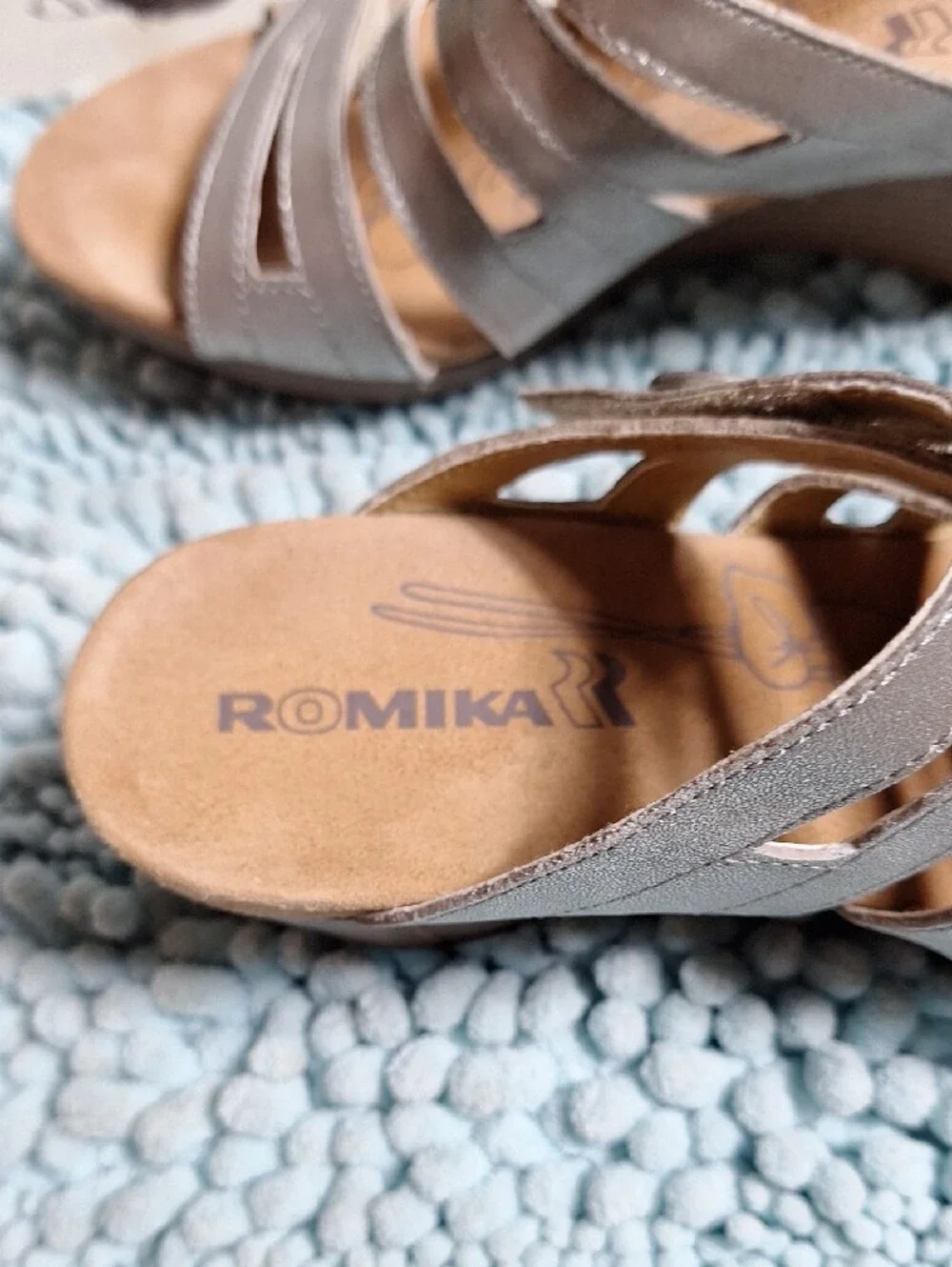 Romika Metallic Silver Multi-Strap Wedge Sandals